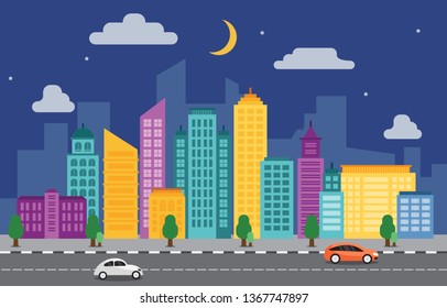 City Cityscape Skyline Landmark Building Traffic Street Illustration