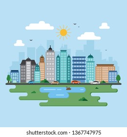 City Cityscape Skyline Landmark Building Traffic Street Illustration