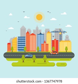 City Cityscape Skyline Landmark Building Traffic Street Illustration