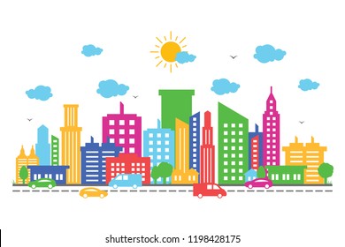 City Cityscape Skyline Landscape Building Street Design Illustration