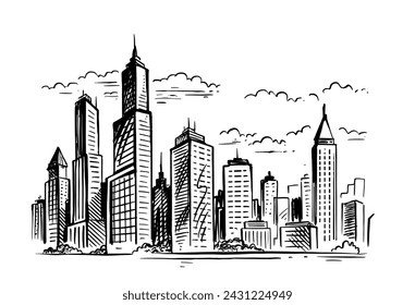 City cityscape skyline sketch. Modern urban landscapes