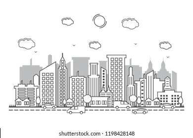 City Cityscape Skyline Street Road Line Design Illustration