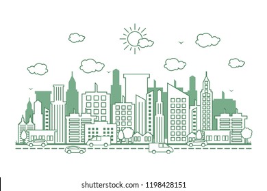 City Cityscape Skyline Street Road Line Design Illustration