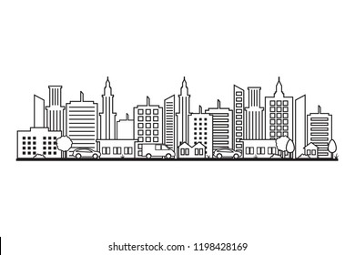 City Cityscape Skyline Street Road Line Design Illustration