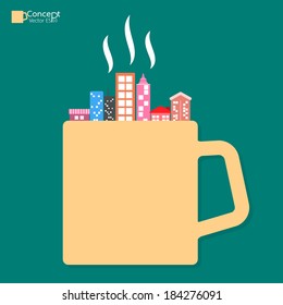 City of coffee cup concept. vector illustration