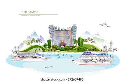 City collection. Beach Hotel, travel holidays concept