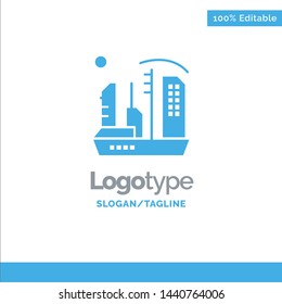 City, Colonization, Colony, Dome, Expansion Blue Solid Logo Template. Place for Tagline