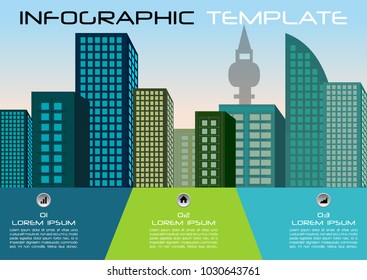 City colorful infographics options template vector in blue and green color