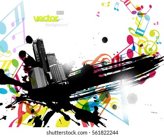 City with colorful music tunes.