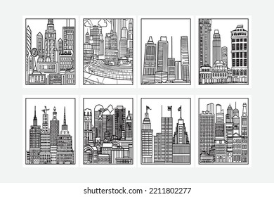 páginas de color de ciudades diseño vector fácil