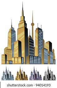 City: Comic Book City In 5 Color Versions. No Transparency Used. Basic (linear) Gradients.