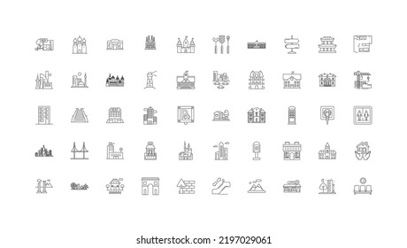 City concept illustration, linear icons, line signs set, vector collection