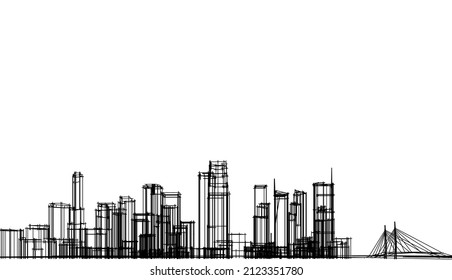 city concept sketch vector drawing