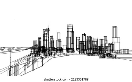 city concept sketch vector drawing