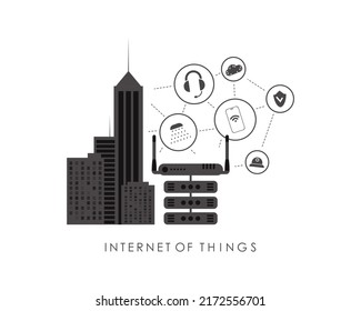 City connected to the Internet. Internet of things and automation concept. Good for presentations. Vector illustration.