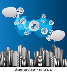 city connection message talking technology vector illustration
