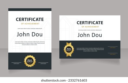 City construction certificate design template set. Vector diploma with customized copyspace and borders. Printable document for awards and recognition. Calibri, Myriad Pro fonts used