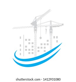city and construction cranes , vector