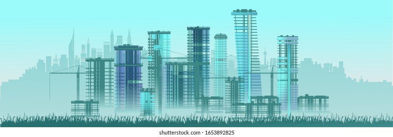 City construction, high-rise buildings. Vector graphics