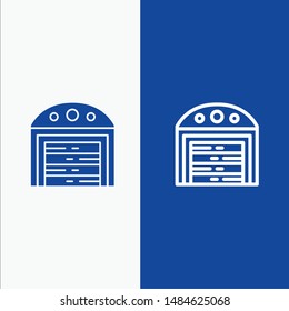 City, Construction, House Line and Glyph Solid icon Blue banner Line and Glyph Solid icon Blue banner. Vector Icon Template background