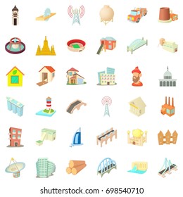 City construction icons set. Cartoon style of 36 city construction vector icons for web isolated on white background