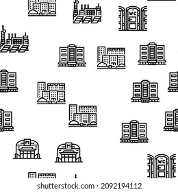 City Construction And Landscape Vector Seamless Pattern Thin Line Illustration