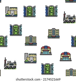 City Construction And Landscape Vector Seamless Pattern Thin Line Illustration