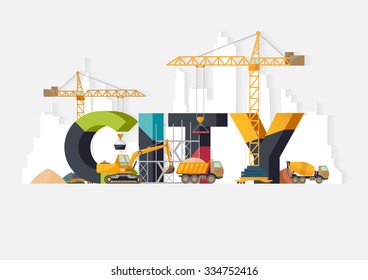 City  Construction. Typographic Illustrations.
