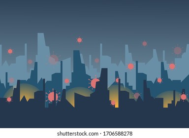 city with corona virus, vector, illustrator