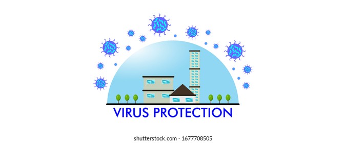 city with coronavirus protection, illustraion a city safe from virus covid-19 concept. Vector illustration