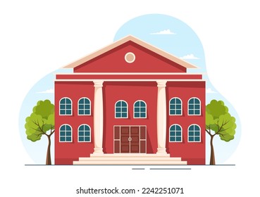 City Council Meeting with Business Team, Employee for Important Negotiation or Define Buildings in Flat Cartoon Hand Drawn Templates Illustration