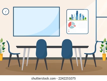 City Council Meeting with Business Team, Employee for Important Negotiation or Define Buildings in Flat Cartoon Hand Drawn Templates Illustration