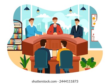 City Council Meeting Vector Illustration with Effective Business Team, Employee, Brainstorming for Important Negotiation in Flat Cartoon Background