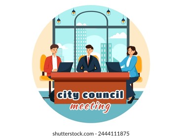 City Council Meeting Vector Illustration with Effective Business Team, Employee, Brainstorming for Important Negotiation in Flat Cartoon Background