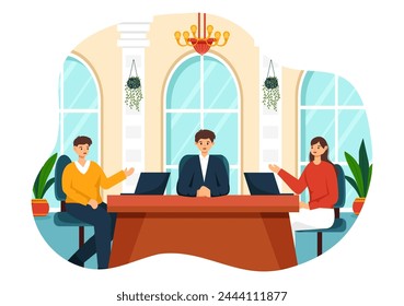 City Council Meeting Vector Illustration with Effective Business Team, Employee, Brainstorming for Important Negotiation in Flat Cartoon Background