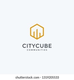 City with cube/hexagon logo design - Vector