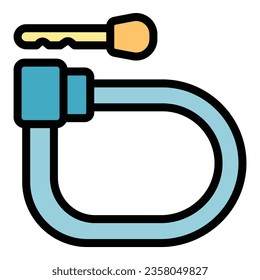 City cycling lock icon outline vector. Key secure. Sport safety color flat