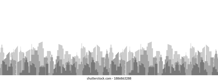 City daytime abstract landscape. Gray silhouettes skyscrapers with shadows metropolis on background of white vector sky.