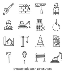 City demolition work icons set. Outline set of city demolition work vector icons for web design isolated on white background