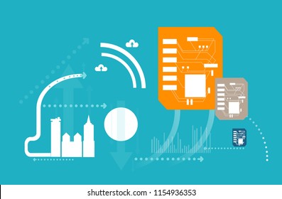 City depends and controls by the computer chip. Concept illustration