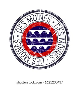 City of Des Moines, Iowa postal rubber stamp, vector object over white background