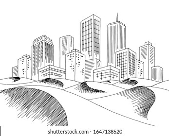 City desert graphic black white landscape sketch illustration vector