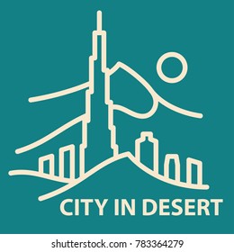 City in desert icon in linear style. City in desert banner template. Vector illustration.