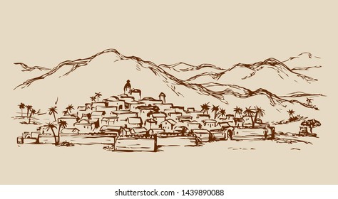 City in a desert. Vector drawing