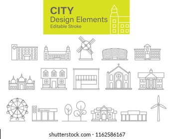 City design elements, Editable stroke. Vector illustration. Isolated on white background.