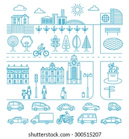 City Design Elements. Linear Style. Vector Illustration.