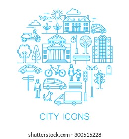 City design elements. Linear style. Vector illustration.