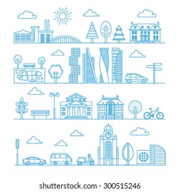 City Design Elements. Linear Style. Vector Illustration.