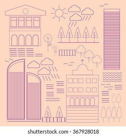 City design elements. Linear style. Vector illustration.