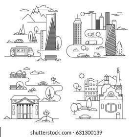 City design elements. Linear style. Vector illustration